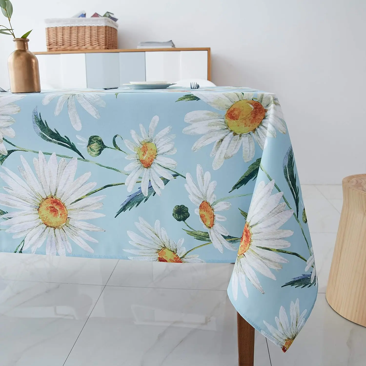 Daisy Floral Print Rectangle Tablecloths Waterproof Rectangular Table Cloth for  Kitchen Dining Room Wedding Party Decorations