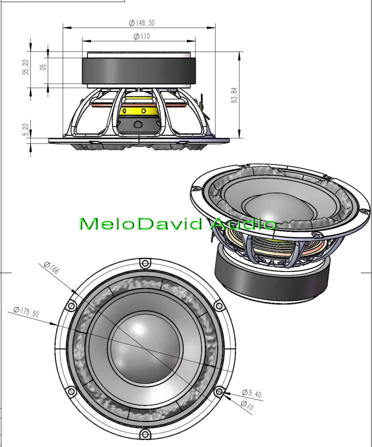 Preis für 2 Stück MeloDavid Audio PTT7P-SE 7/6,5 Zoll Wollpapier-Mix-Midbass-Tieftöner, Durchmesser 176 mm – Detail 11