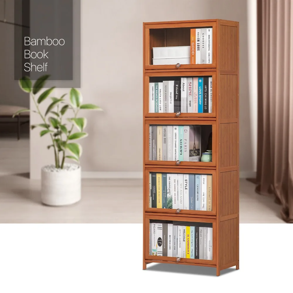

24"Bamboo Flip-Up Bookcase Utility Storage Cabinet Craft Showcase