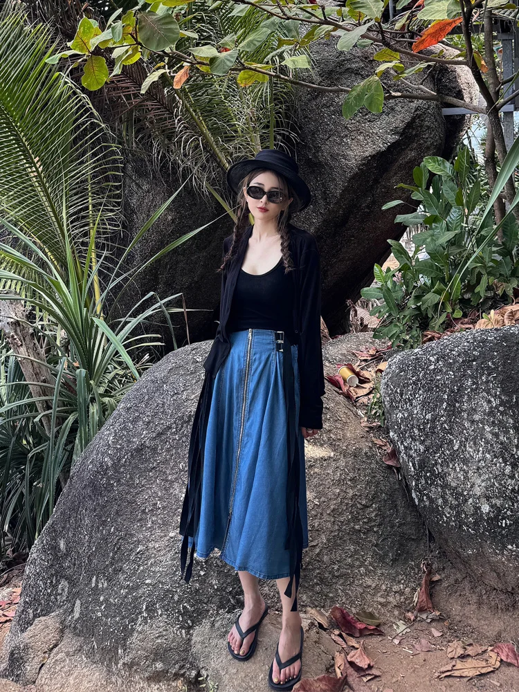 

Женская джинсовая юбка LADYC весна-лето с высокой талией, на молнии, А-силуэт, повседневная, свободного кроя