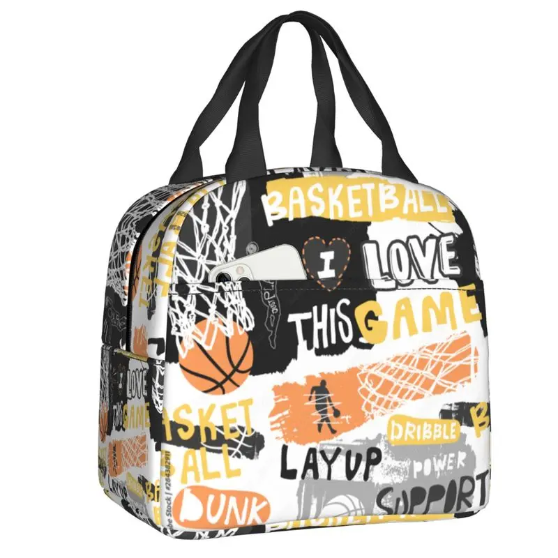 

Basketball Dots Round Thermal Insulated Lunch Bags Physical culture Portable Lunch Tote for School Children Storage Food Box