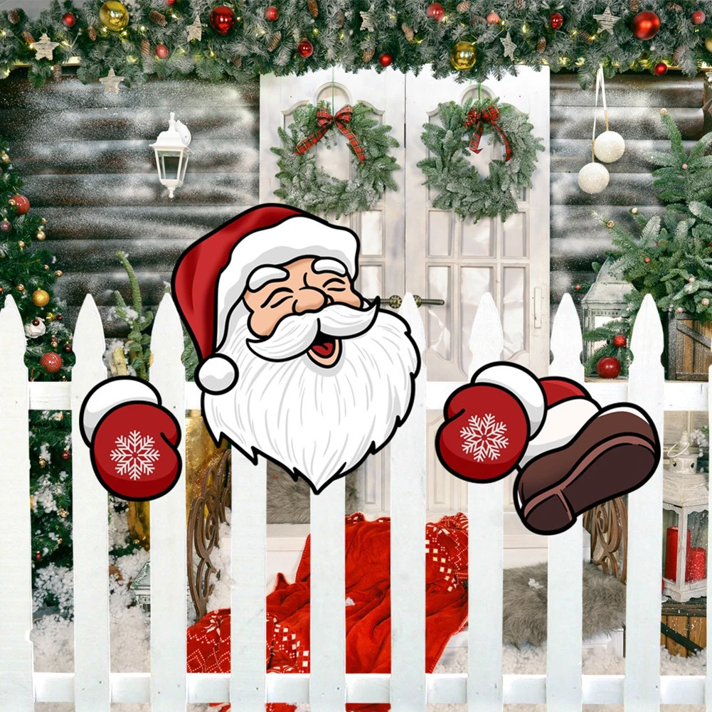 Christmas Fence Ornament Cute Santa Claus Deer Fence Peek Hanging Sign Boards Home/Outdoor/Garden Patio Fences Decoration