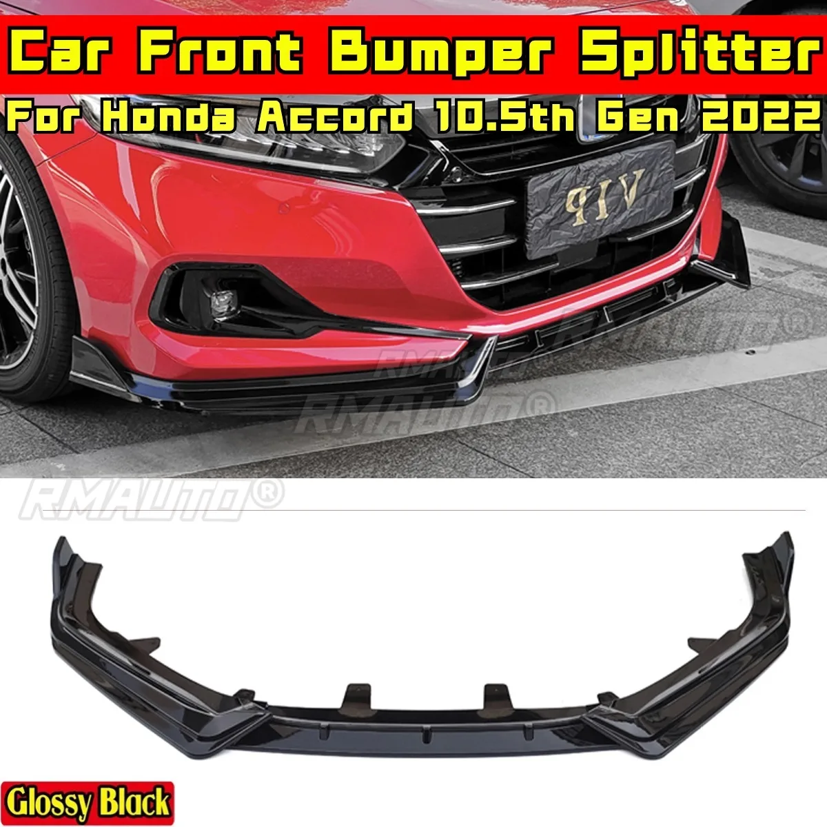 

Для Honda Accord 10,5-го поколения 2022, комплект кузова, передний бампер, глянцевый черный спортивный стиль, передний бампер, спойлер, защита, автомобильные аксессуары