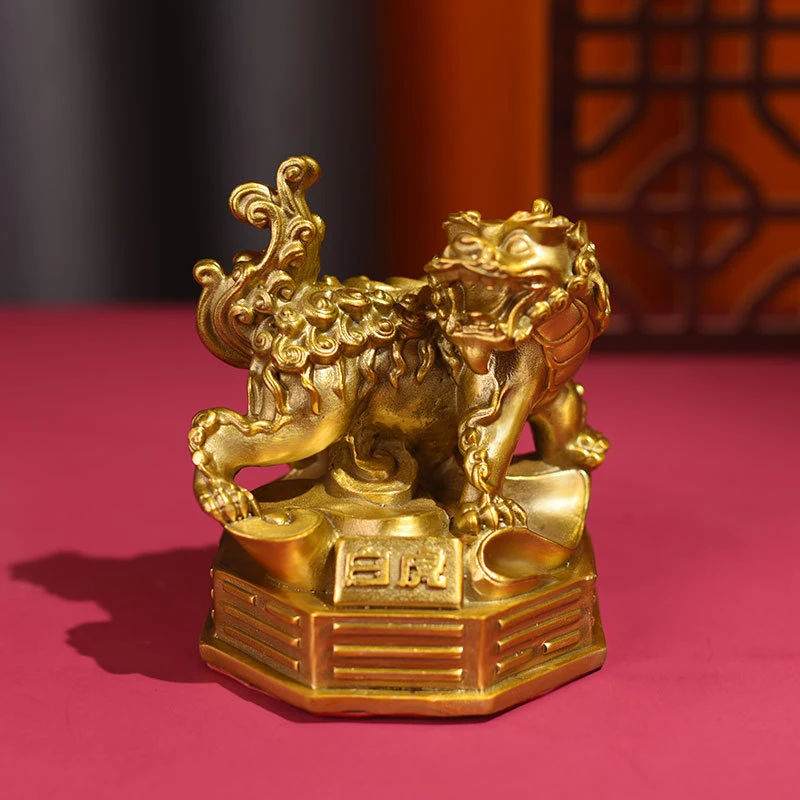 Brass Divine Beasts Ornaments: Green Dragon, White Tiger, Vermilion Bird, Black Tortoise - Four Elements Bronze Pieces For