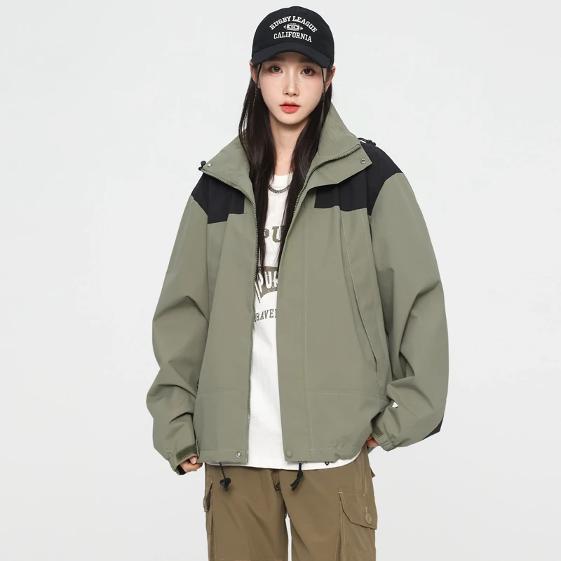 Jaket Hiking Bermerek untuk Wanita Mantel Berkemah Tahan Air Patchwork Jaket Perjalanan Windbreaker Trekking Memancing Pria Pakaian Wanita