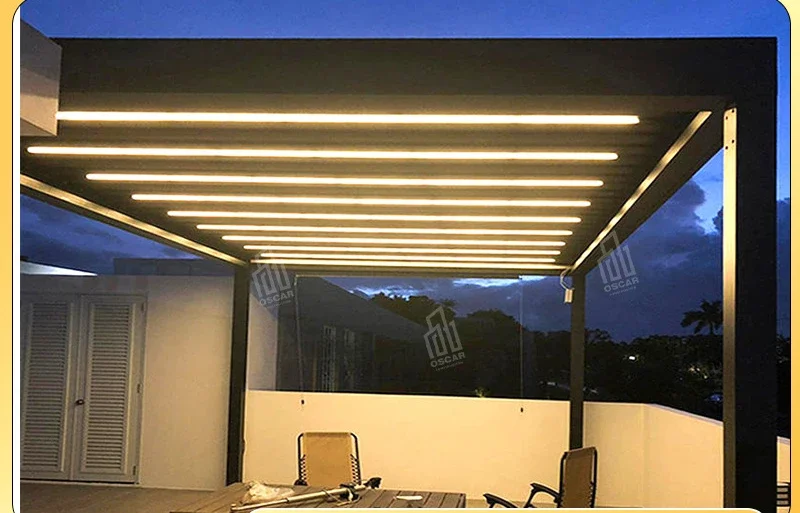 Pergola Metalowy pawilon ogrodowy Baldachim elektryczny Zewnętrzny dach z napędem silnikowym Altana ze stopu aluminium Pergola