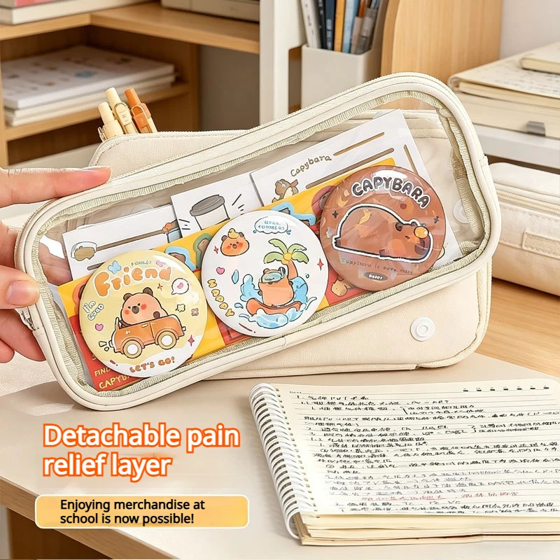 2-in-1 Detachable Transparent Pencil Case Large Capacity Stationery Bag Minimalist Pen Bag for Girls Student School Supplies box