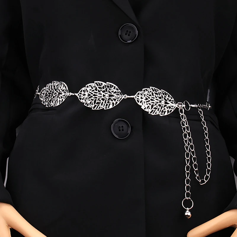 

Fashion Simple Openwork Leaf Decorated Chain Belt Thin Waist Chain Ladies Decoration Waistband Dress Metal Jewelry Accessories