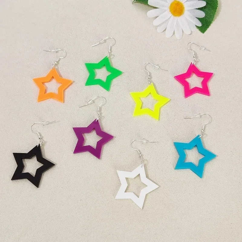 KUGUYS Hollow Out Colours Star Drop Earrings for Women Neon Acrylic Jewelry Sample Trendy Accessories