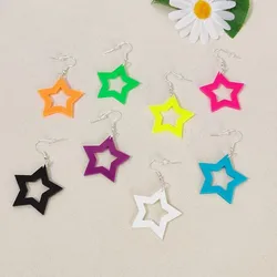 KUGUYS Hollow Out Colours Star Drop Earrings for Women Neon Acrylic Jewelry Sample Trendy Accessories