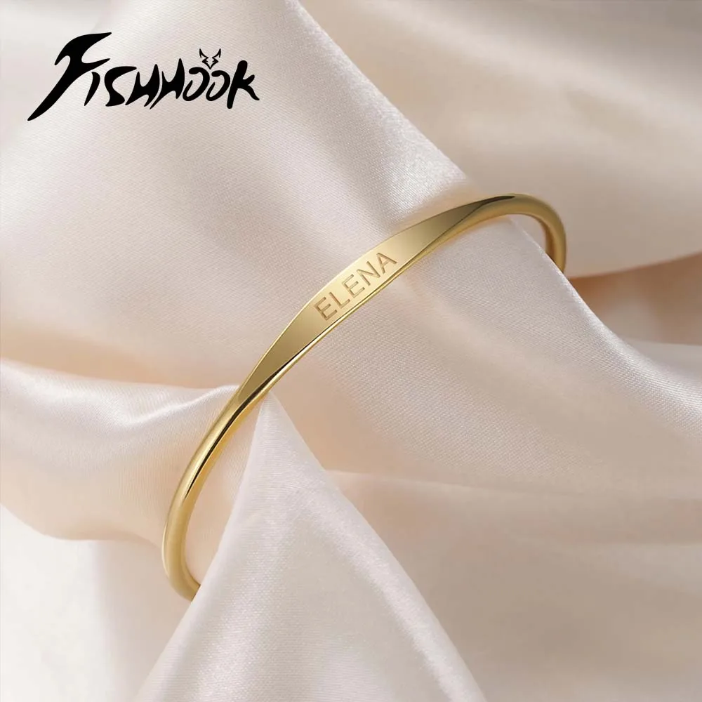 Couple Name Text Engrave Custom Bangle Personalized Bracelet Cuff Gift for Women Men Friend Stainless Steel Silver Color Jewelry