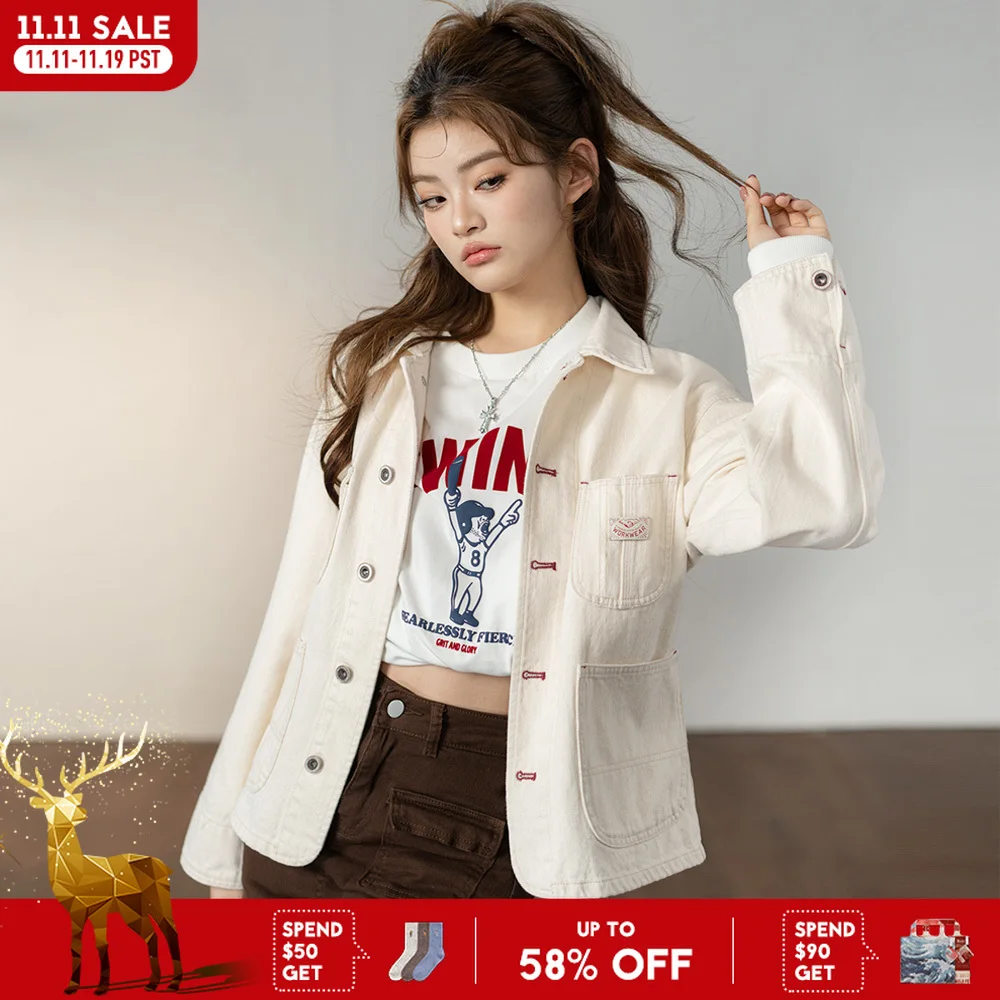 マデン-レディースデニムコート,ルーズフィット,カジュアル,シングルブレスト,婦人服,11.2オンス,新品