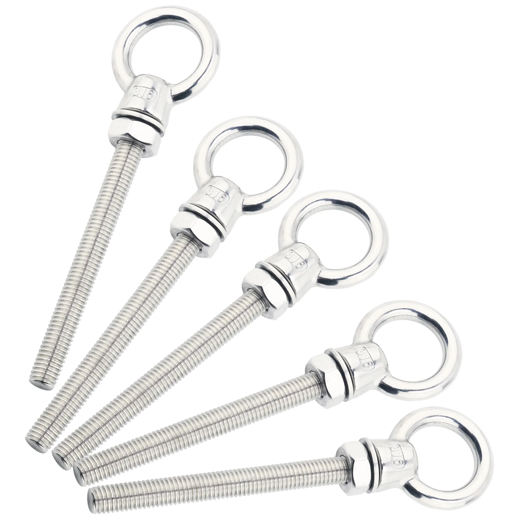 

316 Stainless Steel Machinery Eye Bolt,5pcs M10*100mm 316 Stainless Steel Hanging Ring Bolts Set