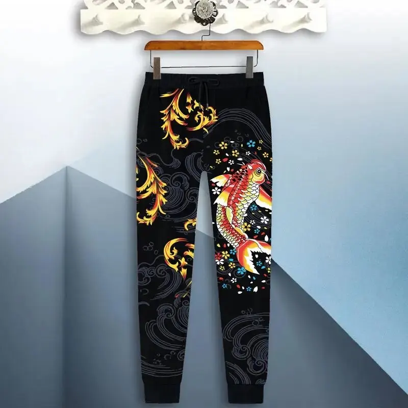 Men's Spring and Autumn Casual Sports Pants with Dragon Pattern 3D Printed Pants Neutral Street Casual Running Pants Q0167