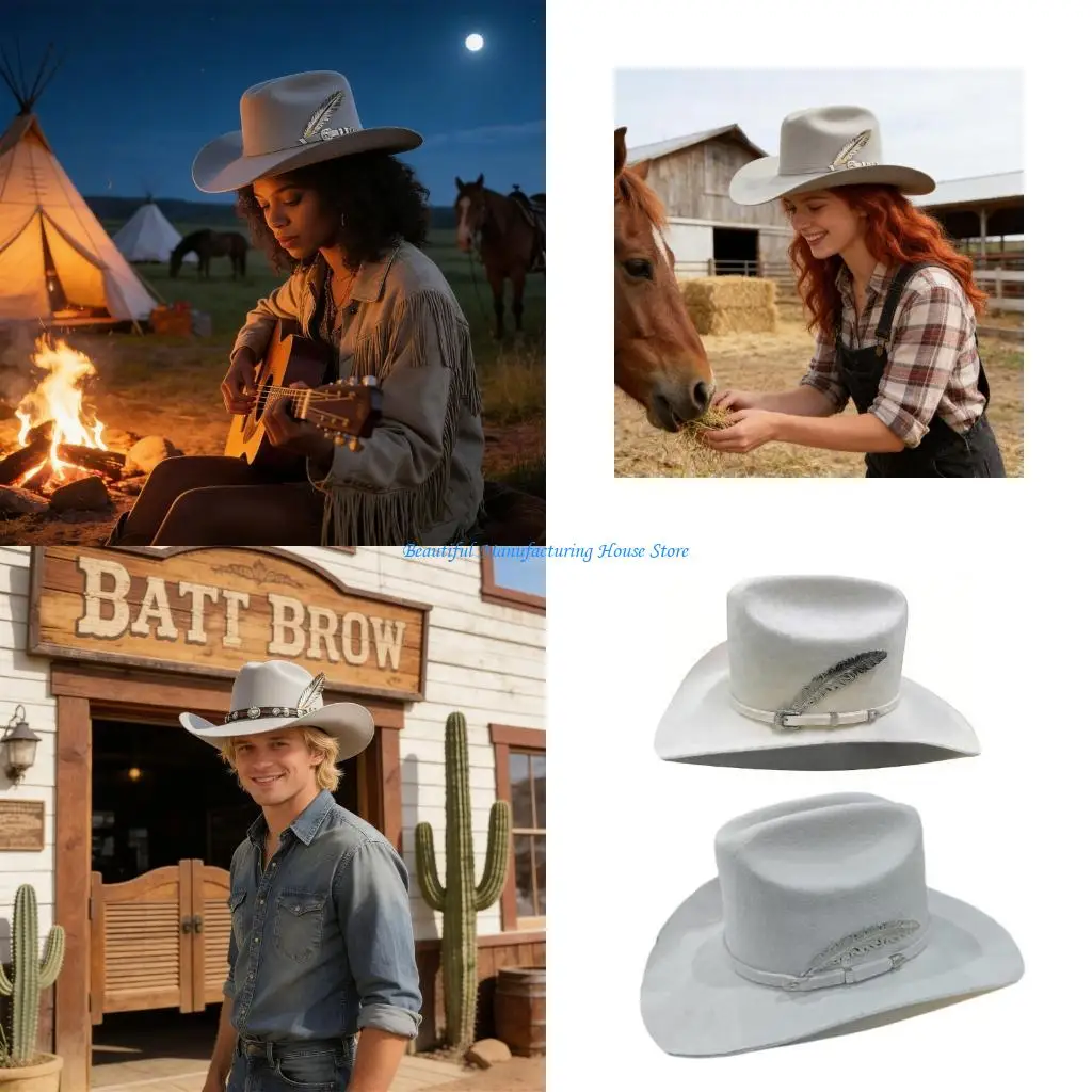 

E56A Breathable Wool White Fedoras Hat For Outdoor Event Daily Wear Photo Props