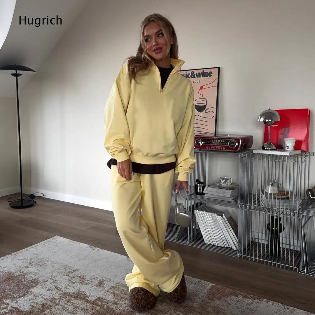 Women's Casual 2 Piece Tracksuit Set with Half Zip Pullover Hoodie and Wide Leg Sweatpants, Cozy Autumn Winter Loungewear