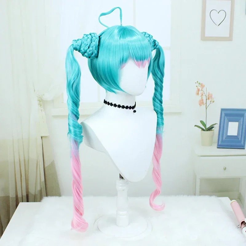 Anime VOCALOID Lolita Cosplay Wig Adult Women Double Ponytail Heat Resistant Plait Hair Halloween Party Costume Accessory Props