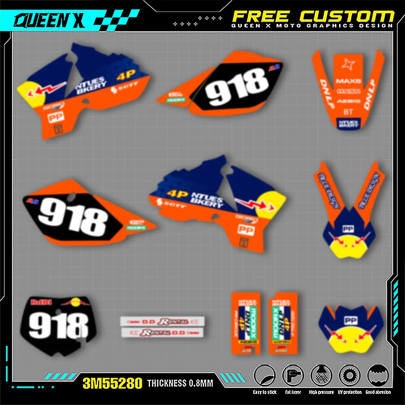 Queen X MOTOR Cusotm Team Motorcycle Graphics Decal Stickers Kits For KTM SX50 SX 50 2002 2003 2004 2005 2006 2007 2008 001