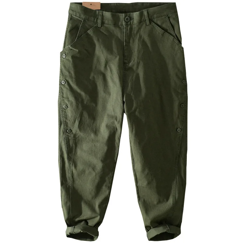 

7624, весенне-осенние модные мужские свободные повседневные удобные брюки из хлопчатобумажной ткани с украшением на пуговицах, шикарные уличные брюки мужские