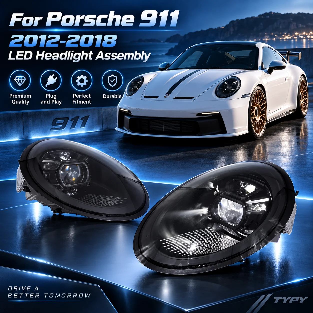 TYPY Car Head Lights Full LED Front Lamps For 2012-2018 Porsche 911 PDLS Matrix Laser Headlights Assembly 991 Signal Lamp