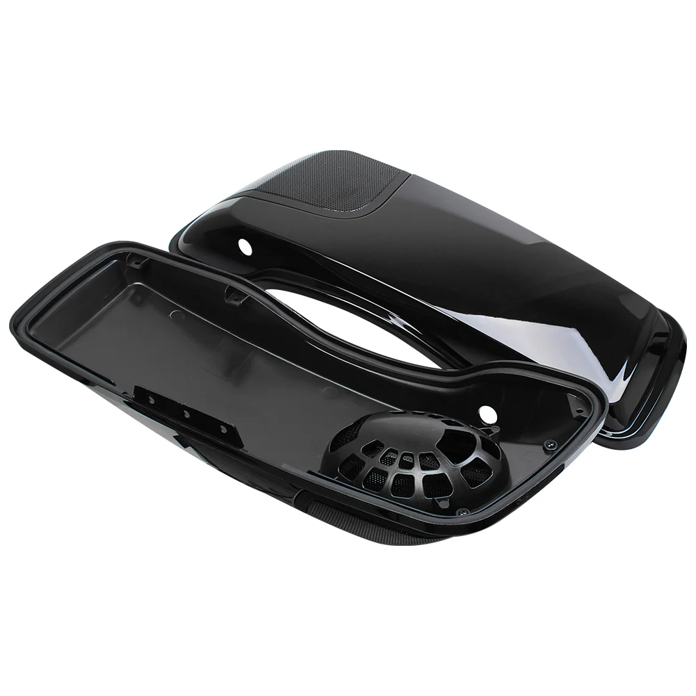 غطاء غطاء مكبر صوت سرج أسود لمعان دراجة نارية ، مناسب لجولة هارلي سي في فو ، ملك الطريق ، انزلاق شارع إلكترا ، FLHXSE ،-