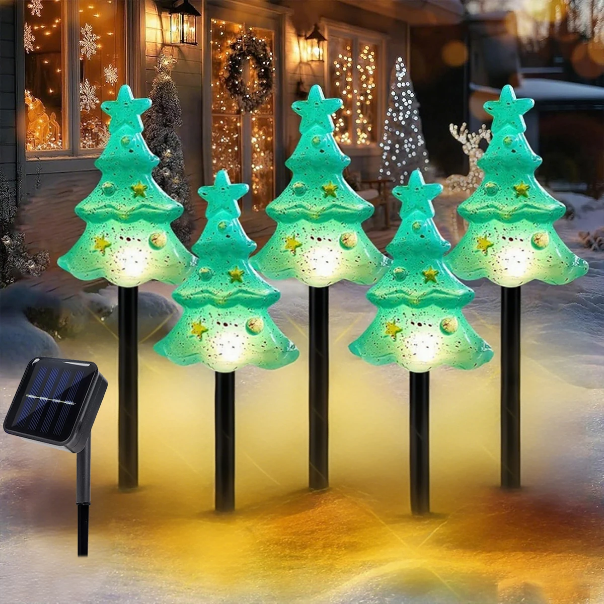 5Pcs/Set Solar Powered Christmas Tree Pathway Lights Waterproof Outdoor Garden Stake Lights For Yard Lawn Patio Party Xmas Decor