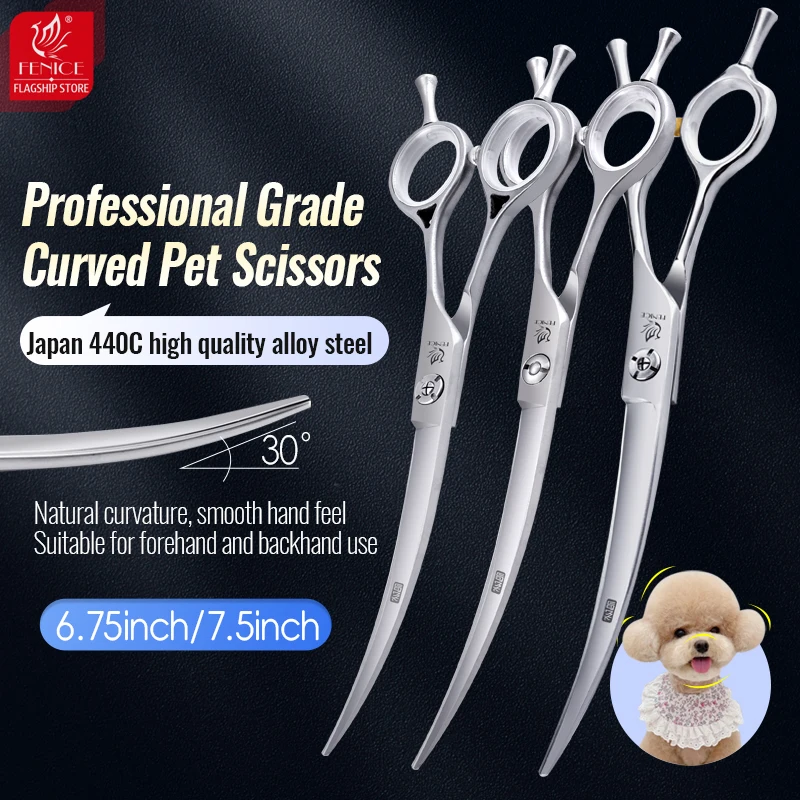 

Fenice Dog Scissors Professional 6.75/7.5 Inch Curved Blade Dog Grooming Scissors Pet Trimming Shears makas tijeras