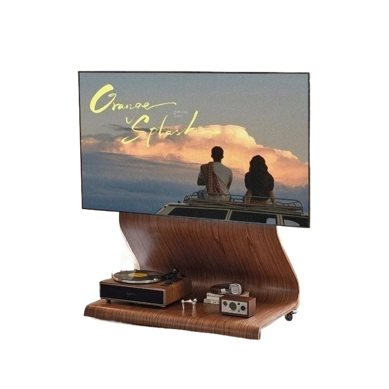 Mobile TV bracket, antique living room TV cabinet with wheels, retro minimalist hanger