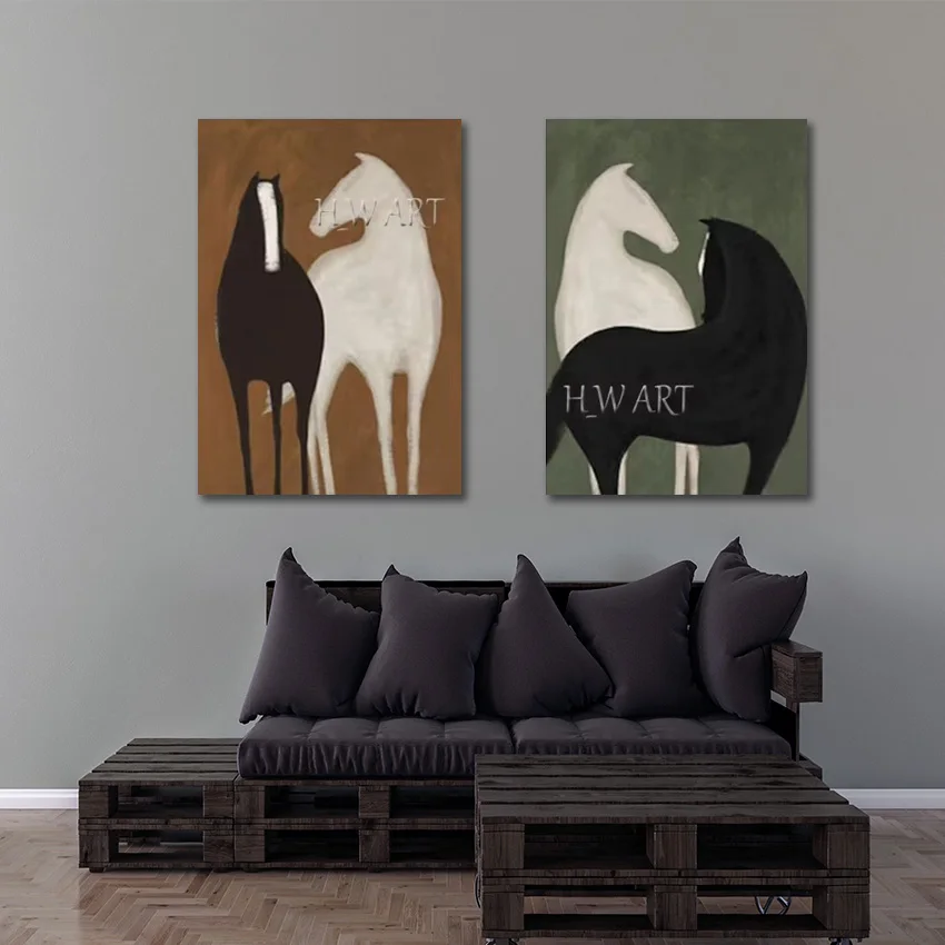 

Декор в виде лошади, акриловая художественная настенная безрамная черно-белая текстурированная картина с изображением животных, 2 шт., абстрактная простая картина на холсте