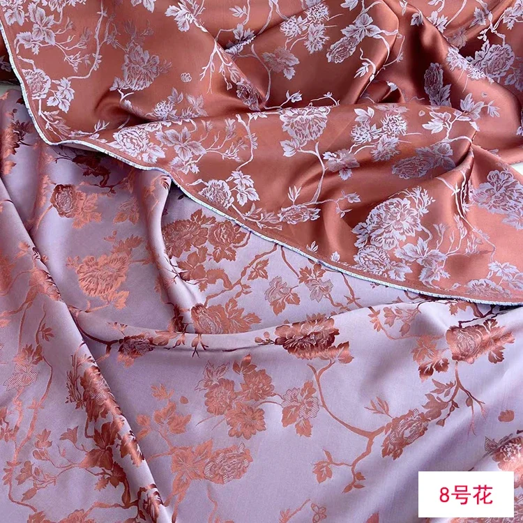 Silk Fabric Jacquard Gradient Peony Mulberry Heavy Crepe By The Meter for Cheongsam Dresses Hanfu Sewing Drape Silky Soft Opaque