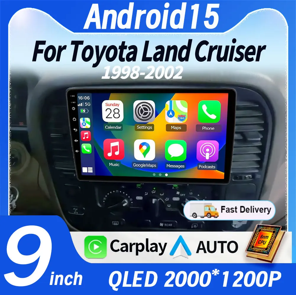 

Android15 Car Radio GPS Player For Toyota Land Cruiser 1998-2002 360° Panoramic Camera CarPlay GPS Navigation Stereo DSP 4G WIFI