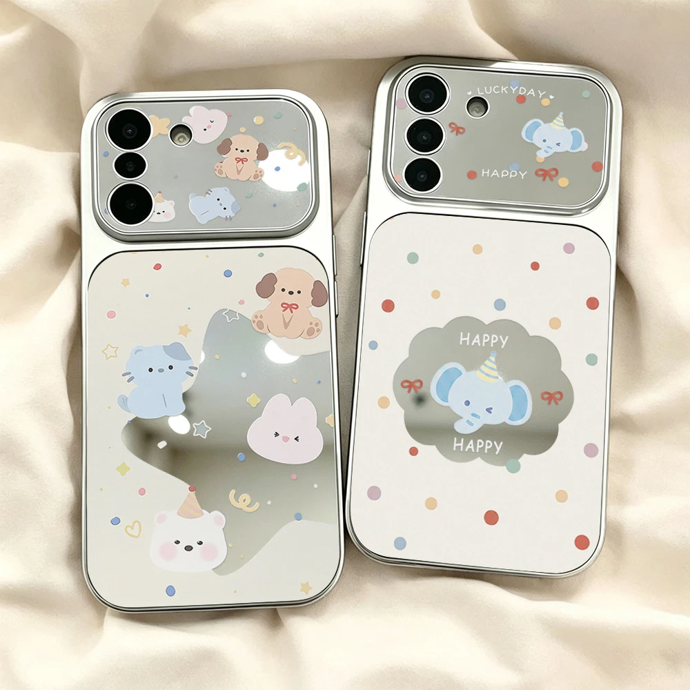 Niedliche Cartoon-Tier-Make-up-Spiegel-Handyhülle für Samsung A07 A37 A57 A17 A56 5g S26 Ultra S25 S24 S23 FE A16 A55 A54 A36 Cover