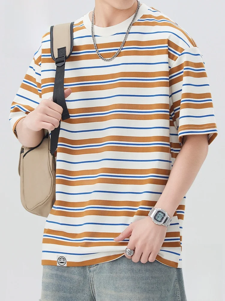 

Летняя новая свободная повседневная футболка в полоску с коротким рукавом, удобная, дышащая, с круглым вырезом, для молодежи