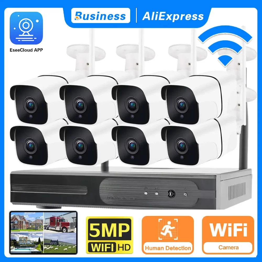 

5MP HD Video WIFI Surveillance Cameras System With Wireless Wifi 16CH NVR Kit H.265+ P2P Smart Home Outdoor Security Camera Set