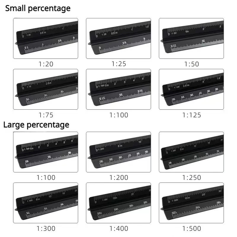 30cm Aluminum Scale Ruler Metal Triangle Scale Survey Drawing Drawing Ruler Design Decoration Architect Engineer