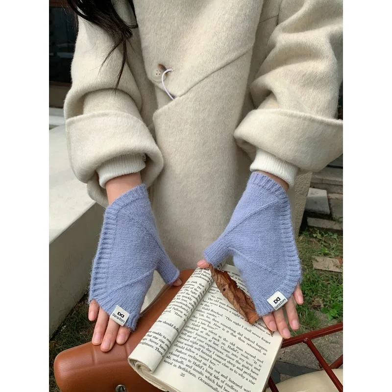 الكشمير أصابع قفازات النساء الشتاء الدافئة قذيفة محبوك قفازات أنيقة موضة تدفئة المعصم لمسة ناعمة نصف اصبع الفاخرة #5