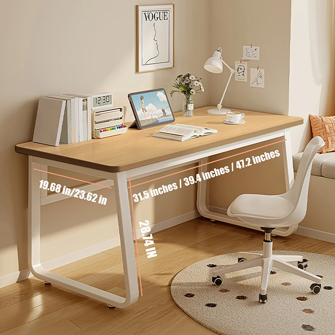 Computer Desk Modern Simple Style Desk for Home Office, White Small Writing Table Study Corner Work Desk for Bedroom