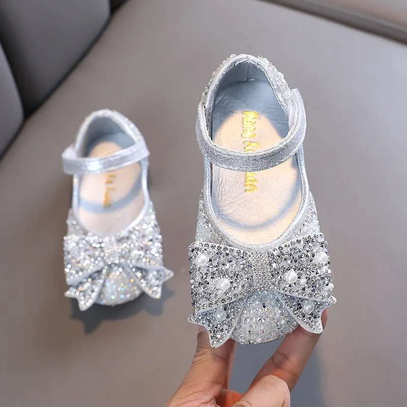 New Spring Autumn Girls Shoes Sequins Rhinestone Butterfly Princess Shoes Bling Flats Dance Party Performance Shoes H534