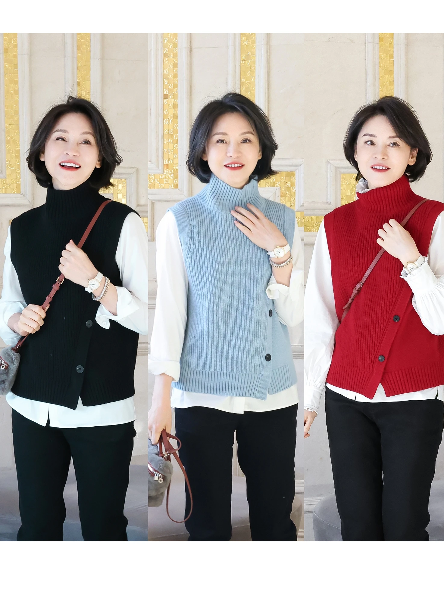 

Вязаный жилет Capricorn Luy Day из 100% высококачественной мериносовой шерсти с высоким воротником и нестандартной застежкой на пуговицах, для повседневной носки, стандартной длины