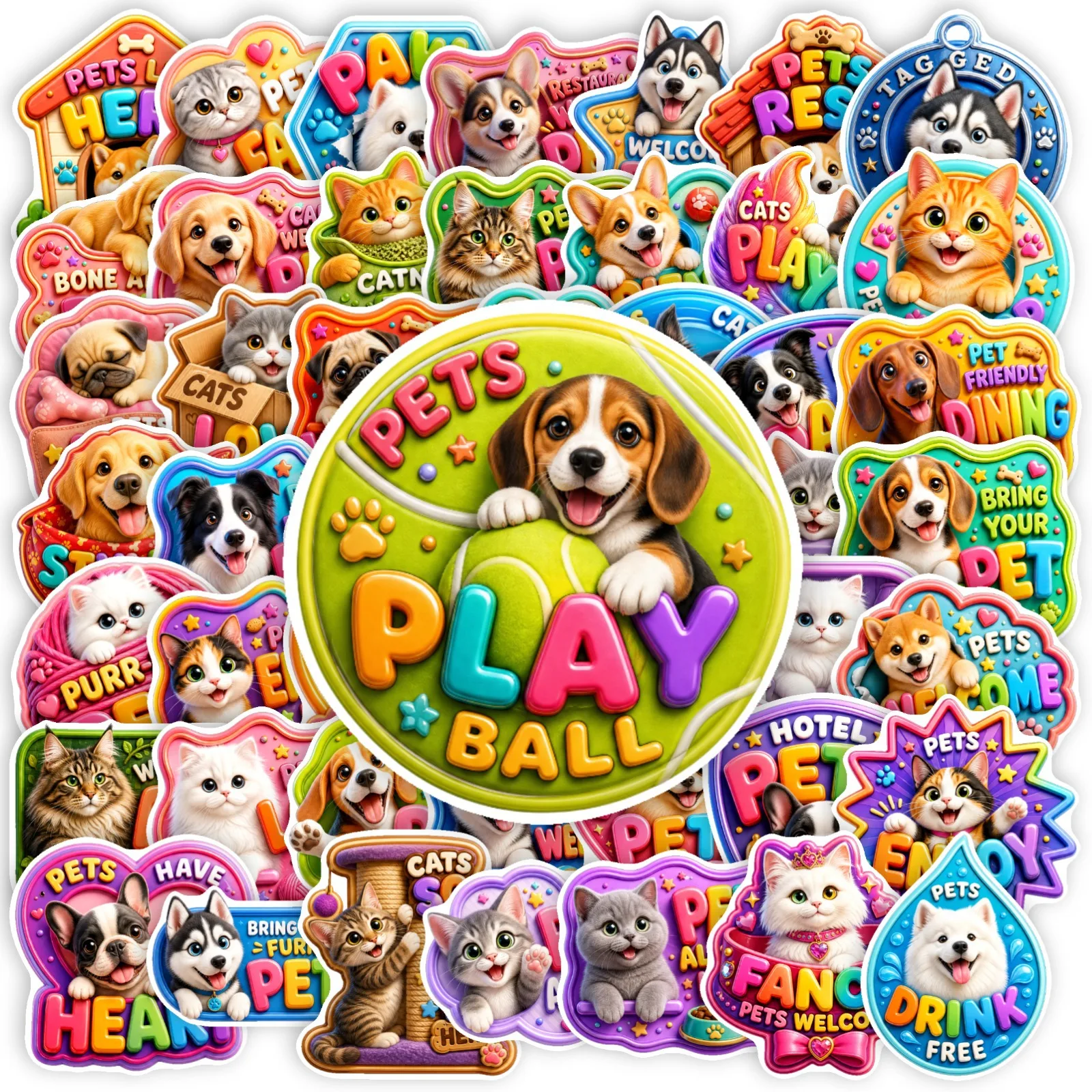 50 PCS Pet Friendly Slogan Fun Stickers Cat Dog Pattern Decorate Storage Box Fridge Guitar Pencil Case Waterproof Decals