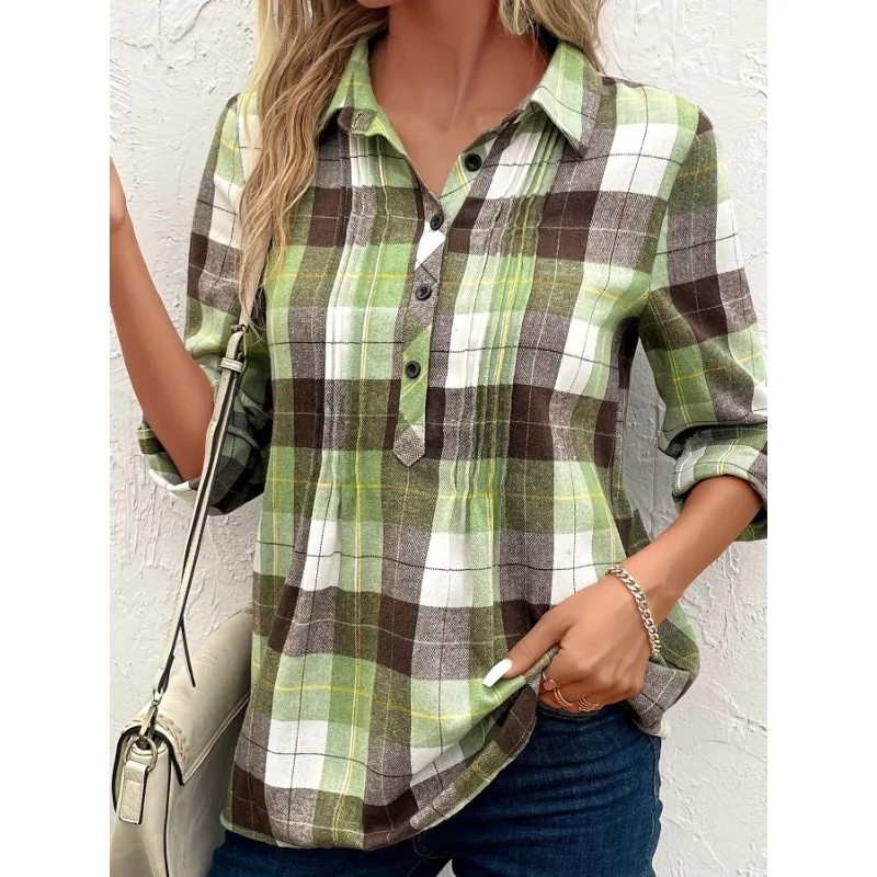 Plus Size Women's Plaid Long Sleeve Blouse