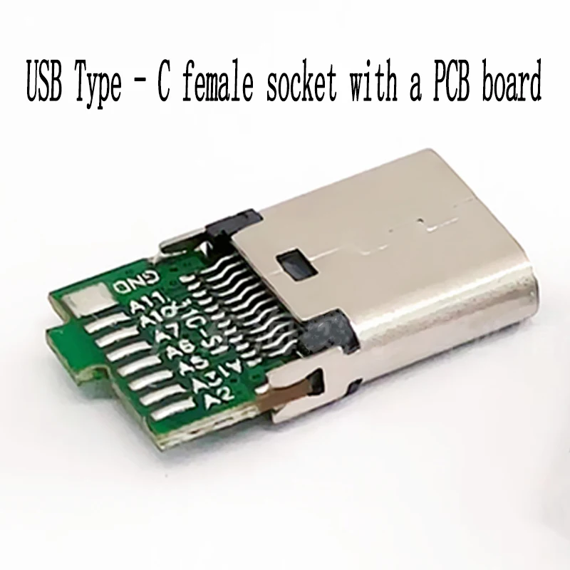 1PC USB Type - C Female Socket With a PCB Board‌ 24Pin Female USB Connector 8/16 Solder Joints  High Current USB C Charge Jack