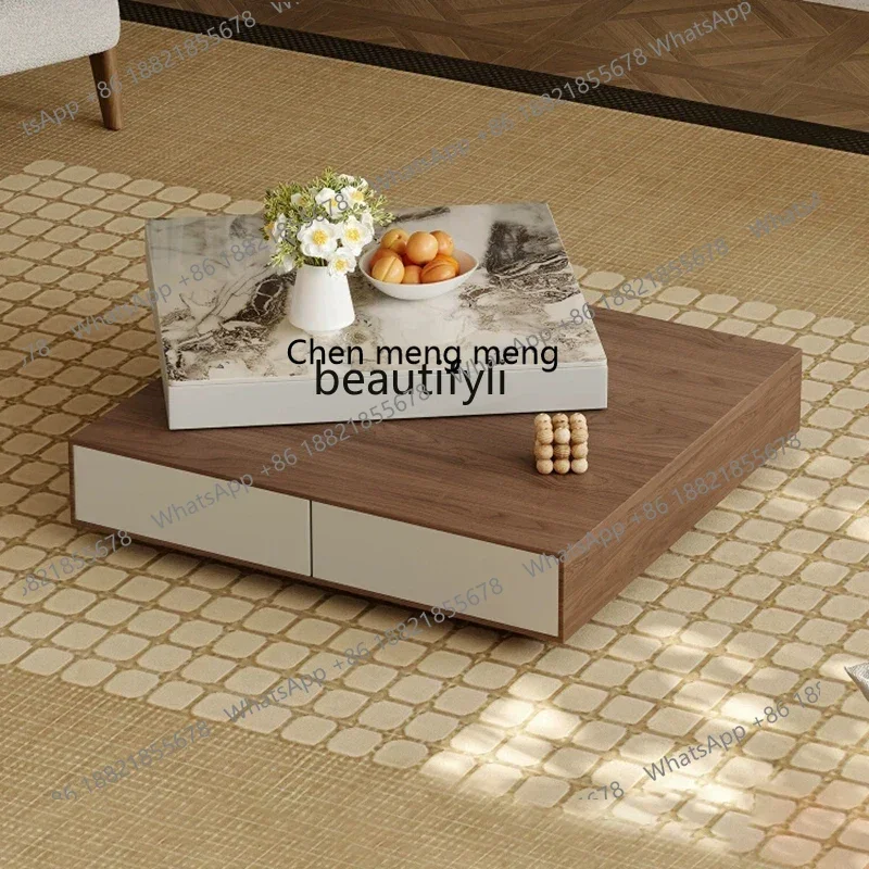 

ss8350 Italian minimalist rotating coffee table living room, modern simple high-end square rock slab coffee table