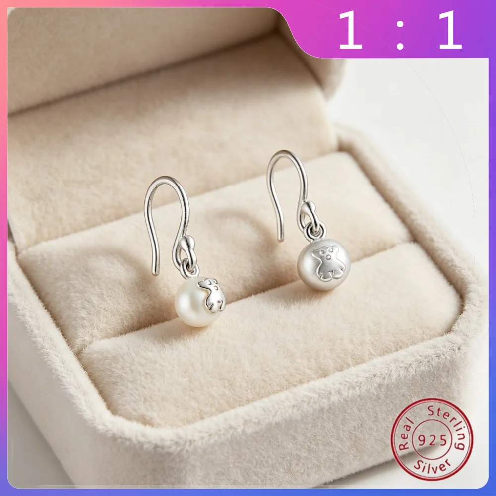 

2026 New S925 Pure Silver Fashionable Bear Earrings for Women, Original Boutique Accessories, 6mm Bear Pattern