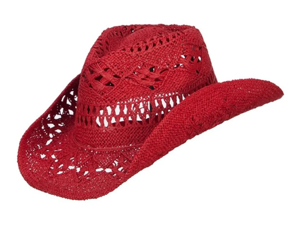 Straw cowboy hat red hand-woven hollow malan flower men and women summer sun hat western cowboy hat sombrero vaquero mujer