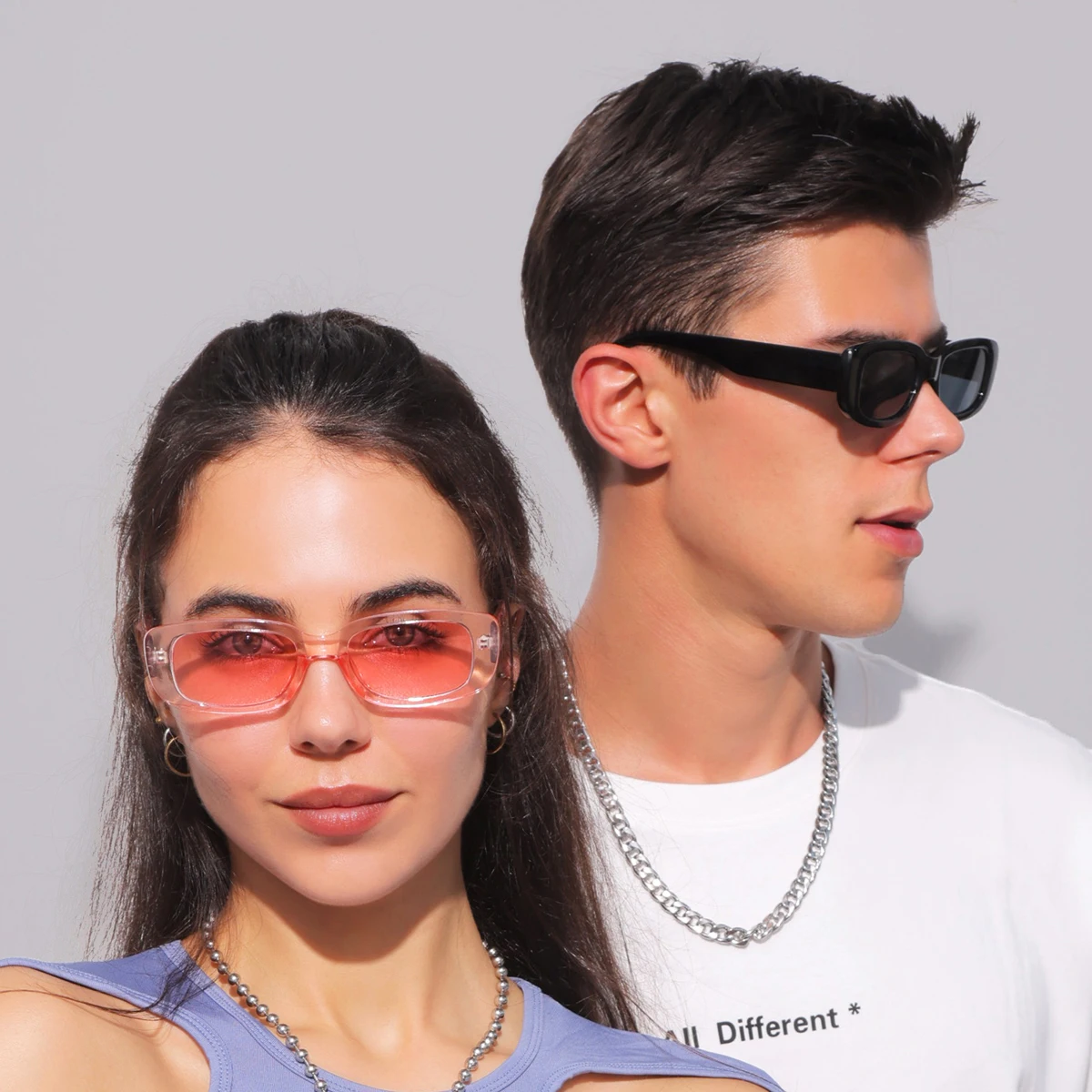 2pcs Square Sunglasses Women Rectangle Brand Couple Sun Glasses Unisex Small Windproof Eyeglasses Fashion Shades UV400