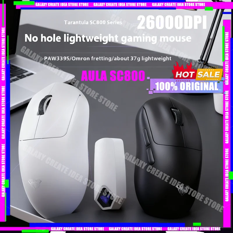 HOT AULA SC800 게이밍 마우스 PAW3395 8K 동글 포함 경량 37g 울트라 E-스포츠 전용 무선 26000DPI 맞춤형 게이머 마우스