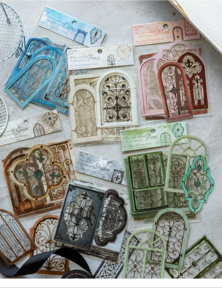 JIANWU Vintage Baroque Window Landscape Material Collage Scrapbooking PET Sticker Creative DIY Journal Stationery