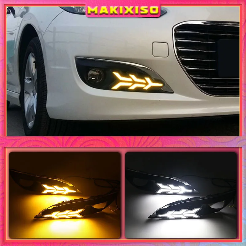 

For Peugeot 308 2012-2014 LED DRL Daytime Running Lights White Driving Light + Yellow Turn Signal Waterproof