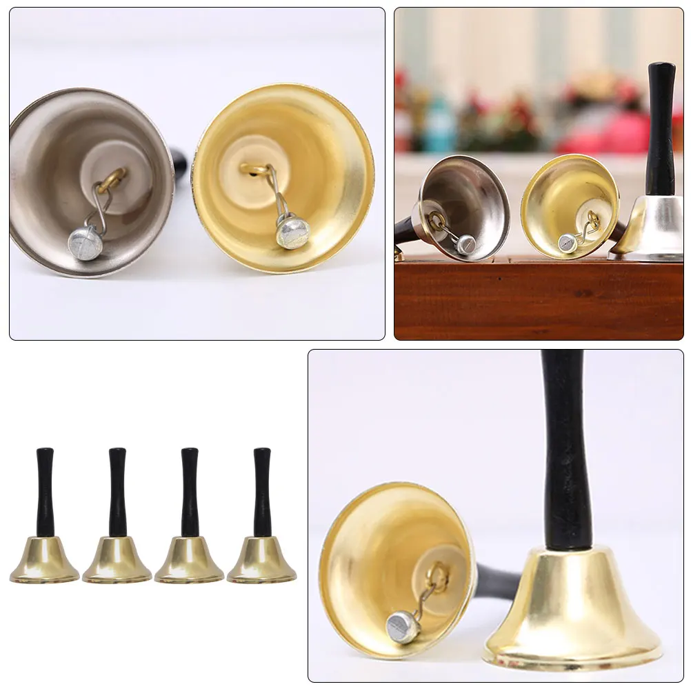 

4 Pcs Outdoor Golden Ringing Child Christmas Hand Bell Wood Bells Ornaments Desktop